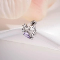 Pendiente de corazón hueco de espinas en plata con circón púrpura en forma de pera - Marco Plateado Con Circonita Púrpura Azul Camaleón (Pieza Única)