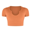 Orange U-neck seamless ribbed knit short sleeve crop top for yoga and fitness - S / Tops / Orange