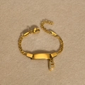 Adjustable golden stainless steel bracelet with letter F charm and sparkling crystals - Gold Letter F