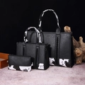 Dreiteiliges Boho-Taschenset mit Kuhprint-Griffen und bedrucktem Baumwollleinen - 4-Teiliges Set Schwarz (Kuhdruck)