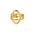 Adjustable 18k gold plated punk ring with a double-layered geometric hollow weave design - Adjustable Open / Gold-3D Geometric Offset (JZ8810)