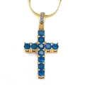 Hip hop gold titanium steel cross necklace with dark blue zircon on a snake chain - Gold Blue