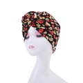 Detail of vintage floral turban with a 3D rosette and soft pleated polyester fabric - Style 12-Black Vintage Floral Rosette