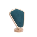 Green velvet portrait jewelry display stand with solid wood frame for necklaces - Natural Wood Green