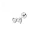 F136 Titanium zilveren hart labret met heldere zirkonia steen en platte achterkant - 1.2*8mm / Twee Harten Zilver