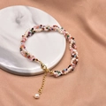 Multi-strand freshwater pearl and colorful gemstone bead bracelet with gold clasp - Multi Gemstone Woven Style (GB0193)