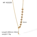 Gold plated stainless steel necklace featuring 6mm round zircon stones and adjustable chain - Row Zircon Chain Style (HF-X2220)