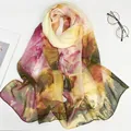 Long summer silk scarf with abstract lotus flower print in yellow and pink hues - Narcissus Yellow