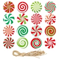 Set di 16 decorazioni per albero di Natale stile menta piperita in rosso, verde e bianco - Set di 16 Decorazioni Natalizie a Forma di Caramella da Appendere (Y-00285)