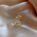 Bague lapin chatoyante dorée avec cœurs évidés et zircons, anneau ajustable - Ouvert Réglable / 7# Bague Cœur (Plaqué Or Véritable)