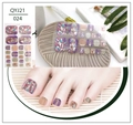 Detail view of purple and gold foil toenail stickers with rhinestone accents for summer - Purple Nude Gold Foil Style (QYJ21-024)