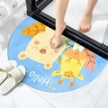 Semicircle bathroom mat featuring cute cartoon bear and giraffe with Hello text - Small Animals
