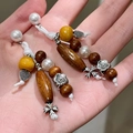 2511006 Wooden Beaded Pearl Tassel Earrings (s925 Silver Needles)