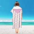 Women's microfiber hooded beach poncho with pink floral checkerboard pattern - Pullover Style - Purple Floral Vertical Stripe