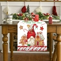 Weihnachts-Tischläufer aus Leinen mit Zwergen und Lebkuchenhäusern auf Holztisch - Lebkuchenmann Weihnachtswichtel (J-JY106)