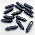 Polierte schwarze Obsidian Doppelspitz-Kristallsäulen für DIY-Schmuckherstellung - Obsidian