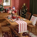 Chemin de table de Noël en coton avec rayures rouges et beiges et détails de glands - 34*120cm(Glands Inclus) / Plaid Rouge