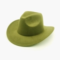 Detail view of the grass green felt fedora hat featuring a classic curved brim and texture - M (56-58cm) / Army Green
