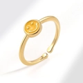 Adjustable gold plated open ring featuring a bright yellow enamel smiley face charm - Yellow Pendant Happy Face (AJ756)