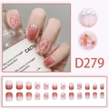 Pink gradient press-on nails with cherry blossom patterns and elegant pearl accents - Pink Cherry Blossom Gradient Pearl Style (D279) / Glue Type
