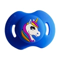 Royal blue silicone baby pacifier featuring a cute 3D unicorn pattern and ergonomic handle - Unicorn Pacifier / Blue