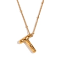 Polished 18K gold balloon style letter T pendant necklace with satellite chain - Gold - Letter T