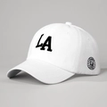 Cappellino da baseball bianco in cotone con ricamo LA e toppa laterale di Los Angeles - Taglia unica / Bianco
