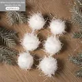 Set of 6 white snowy Christmas foam balls with glitter and plush texture, 4.5cm diameter - White (6 Pcs)