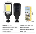 Detailed front and back view of 117 COB solar wall light with dimensions and box - 616-3 117COB (No Remote)