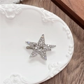 Detailed close-up of a silver star hair clip with rhinestones on a vintage plate - Hollow Star / White