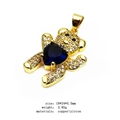 Golden teddy bear pendant with blue heart zircon and sparkling cubic zirconia stones - Style A Blue