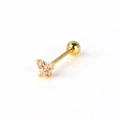Detailed view of butterfly cartilage stud in gold steel with sparkling cubic zirconia - Rose Gold/Champagne Zircon
