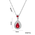 Detail shot of silver pear-shaped red zircon necklace with bamboo chain and dimensions - Steel Color Red Zirconia Waterdrop Style (572)