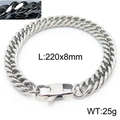 Silver stainless steel Cuban chain bracelet for men, 220x8mm size with link details - Style D 8mm-220mm(KB166160-ZZ)