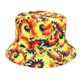 Detailweergave van de kleurrijke tie-dye vissershoed met 3D-print in geel en rood - M (56-58cm) / Oranje Geel Rood Zwart Blauw Impact Tie-Dye Stijl (3#)