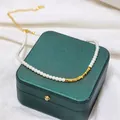 Detail of 14K gold plated pearl necklace with square beads on a green jewelry box - 26# Gold White Square Pearl Necklace