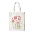Cream canvas tote bag with pink floral cosmos print in a clean minimalist style - Style V-Small Pink Cosmos