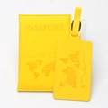 Bright yellow PU leather passport cover and luggage tag set with embossed world map - Set / Yellow
