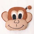 Handmade brown monkey wool felt coin purse with zipper and cute pompom keychain - 13*17cm / Monkey