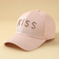 Stylish pink baseball cap for women with glittering rhinestone KISS letter decoration - One Size / KISS Pink
