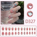 Rosa Ombre Kunstnägel in Sargform mit 3D-Herz-Strasssteinen und bunten Glitzersteinen - Rosa Verlauf Herz Strass Stil-Kleber Typ (D327) / 24 Stück/Box (Mit Kleber)