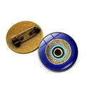 Turkish blue evil eye brooch with bronze pin backing and glass dome protective finish - Bronze-5
