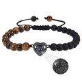 Tiger eye stone projection bracelet with heart pendant and adjustable braided rope - Tiger Eye Stone + Matte Stone Bracelet