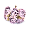 Artificial scorched-edge rose bouquet with 6 purple vintage fabric flower heads - 1 Pack 7 Bunches 42 Flowers / Purple