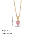 Élégant collier cœur en or 18 carats avec pendentif zircon rose et chaîne de 40+5 cm - Or-Zircon Rose