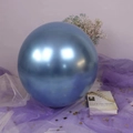 Single metallic blue chrome latex balloon with glossy finish for festive decorations - Metallic Blue - Extra Large