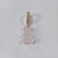 Colorful resin gummy bear pendant necklace in translucent pink with gold rhinestone loop - Candy Bear Light Pink