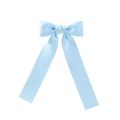 Elegant light blue satin ribbon bow hair clip with long tails and a silky glossy finish - Light Blue