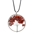 Detailed wire-wrapped Tree of Life pendant with red jasper stones on a black cord - Red Jasper