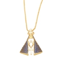 Collier religieux avec pendentif Vierge Marie dorée, strass bleus et chaîne vénitienne - Bleu